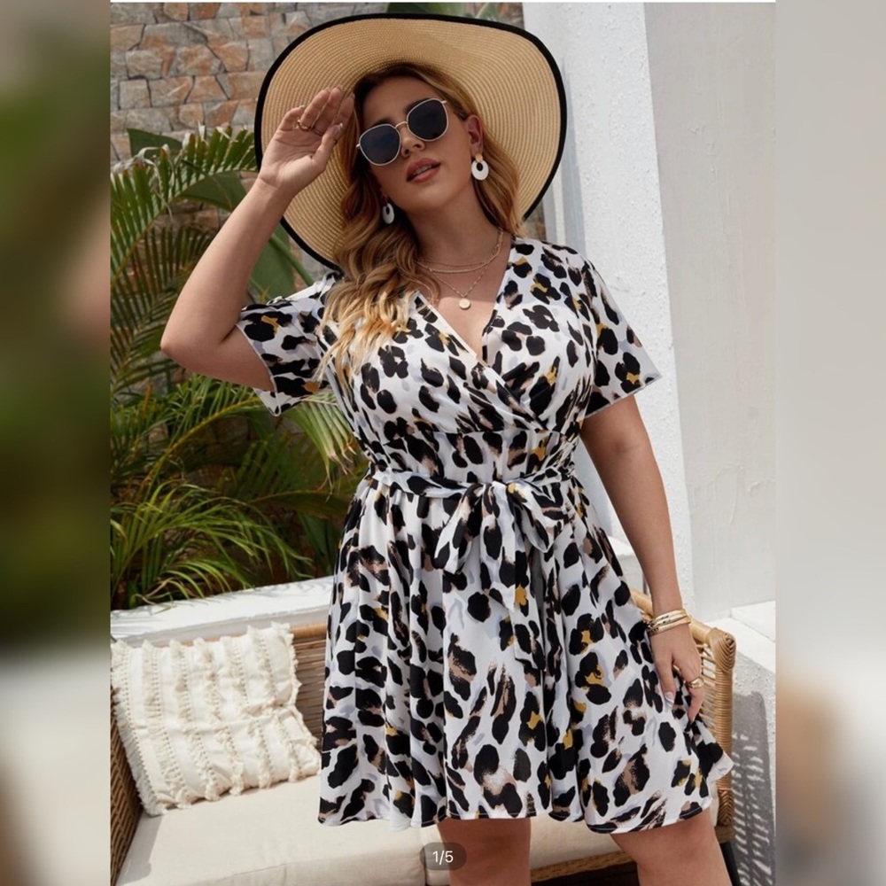 SHEIN Self Tie A-Line Leopard Mini Dress